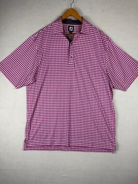 FootJoy FJ Purple White Gingham Golf Polo Shirt Men’s Large Stretch Performance